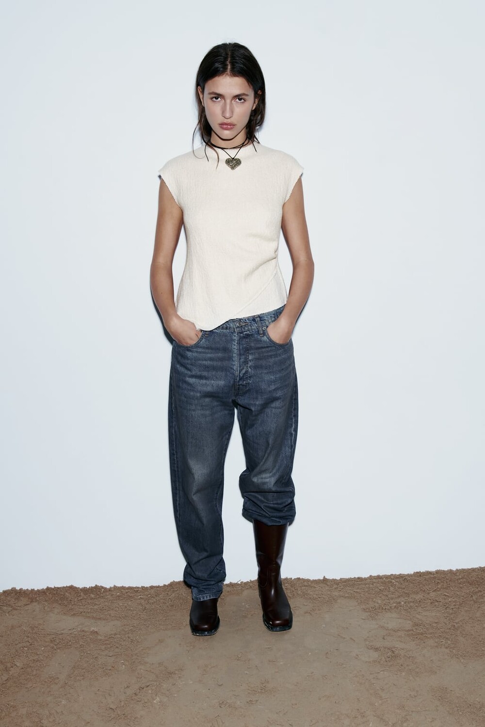 

Топ из смесовой шерсти в деревенском стиле ZARA, экру