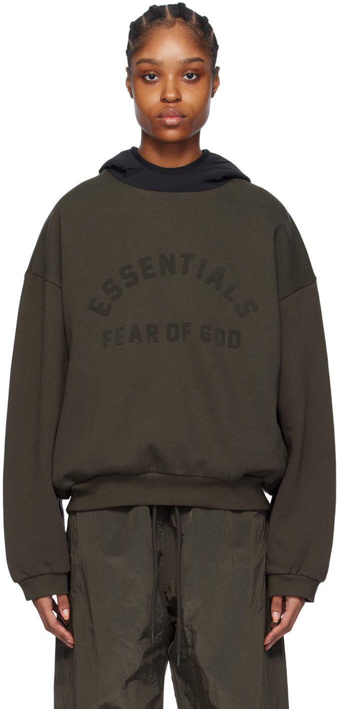 

Серо-черная толстовка с капюшоном Fear Of God Essentials, цвет Ink/Jet black