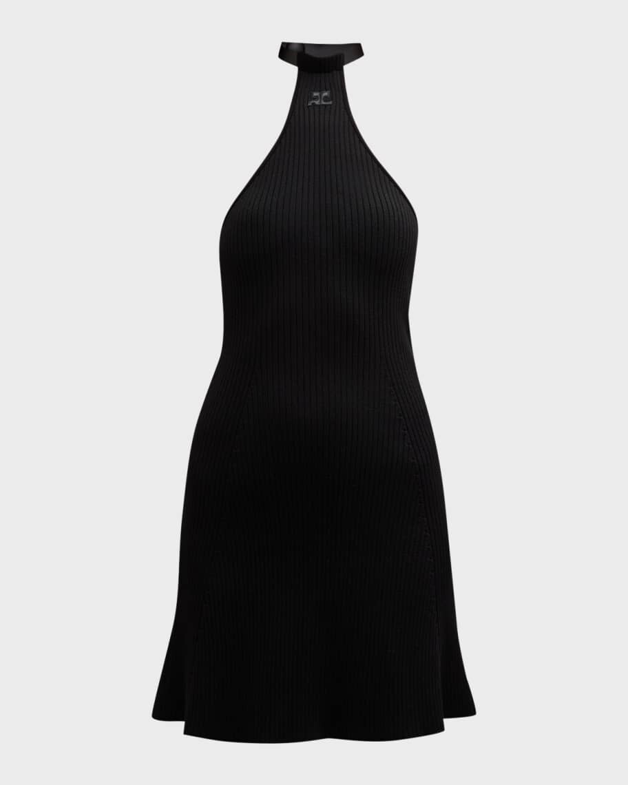 

Трикотажное мини-платье с чокером в рубчик и лямкой на шее Courreges