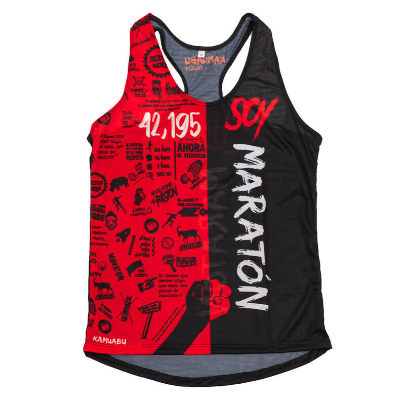 

ЖЕНСКАЯ ФУТБОЛКА ДЛЯ БЕГА #SOYMARATON — майка Kamuabu красно-черная