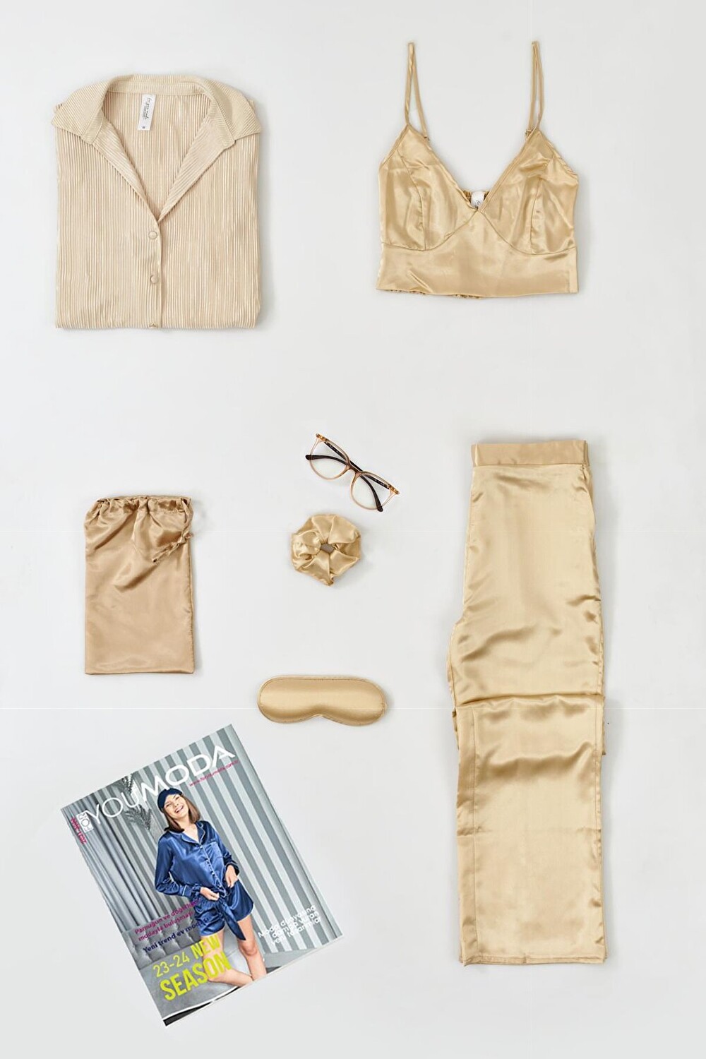 

Пижамный комплект-бюстье со складками из 6 предметов FOR YOU MODA, камень