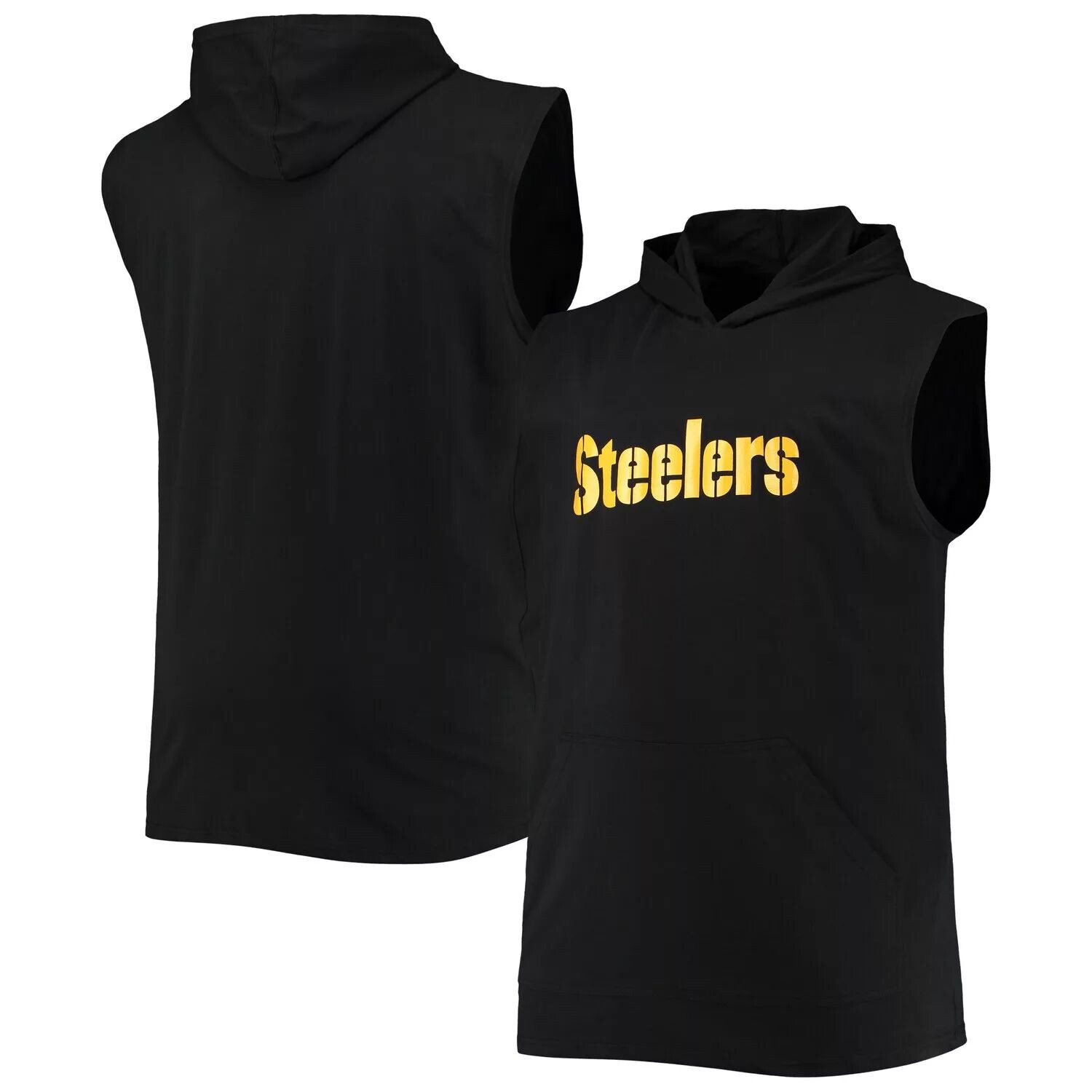 

Мужской черный пуловер без рукавов с капюшоном Pittsburgh Steelers Big & Tall Muscle
