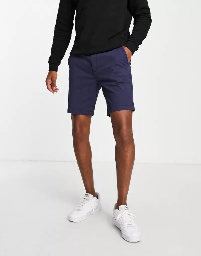 

Темно-синие шорты чинос узкого кроя Topman