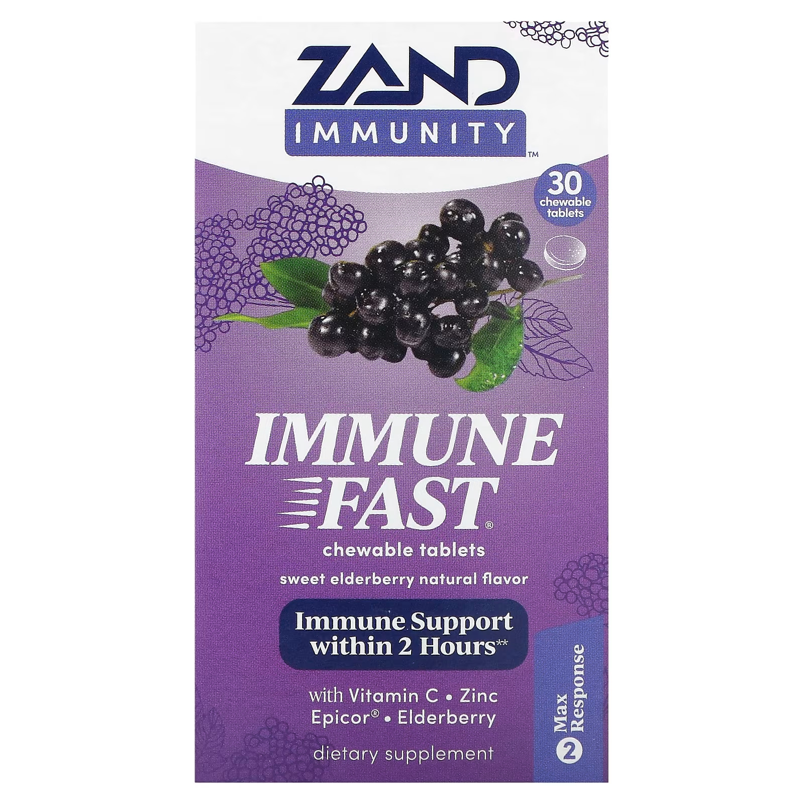 Пищевая добавка Zand Immunity Immune Fast Sweet Elderberry, 30 жевательных таблеток natural factors леденцы с цинком бузиной эхинацеей и витамином c медовые цветы 60 пастилок