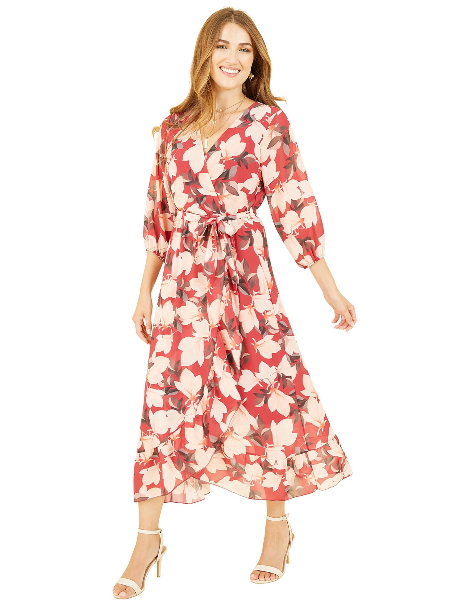 Платье миди с запахом и запахом Yumi Blossom, красный платье с запахом и рисунком m красный
