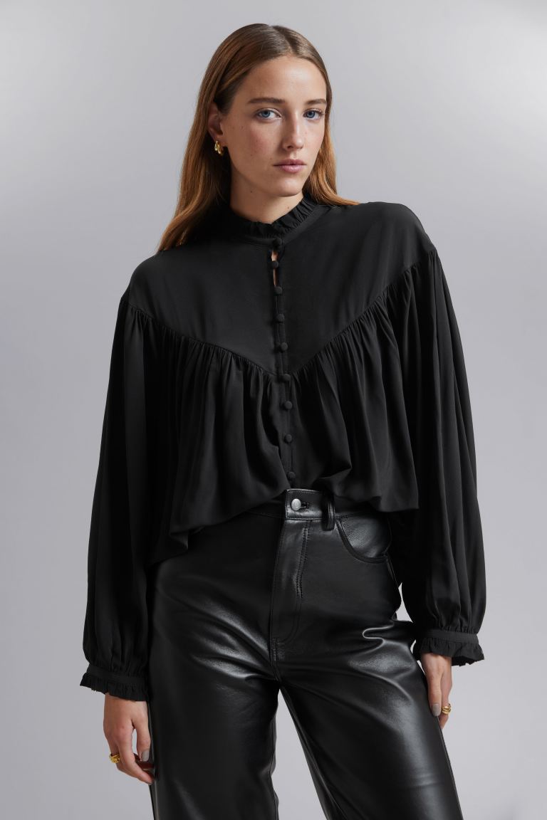 Блузка оверсайз с рюшами H&M, черный