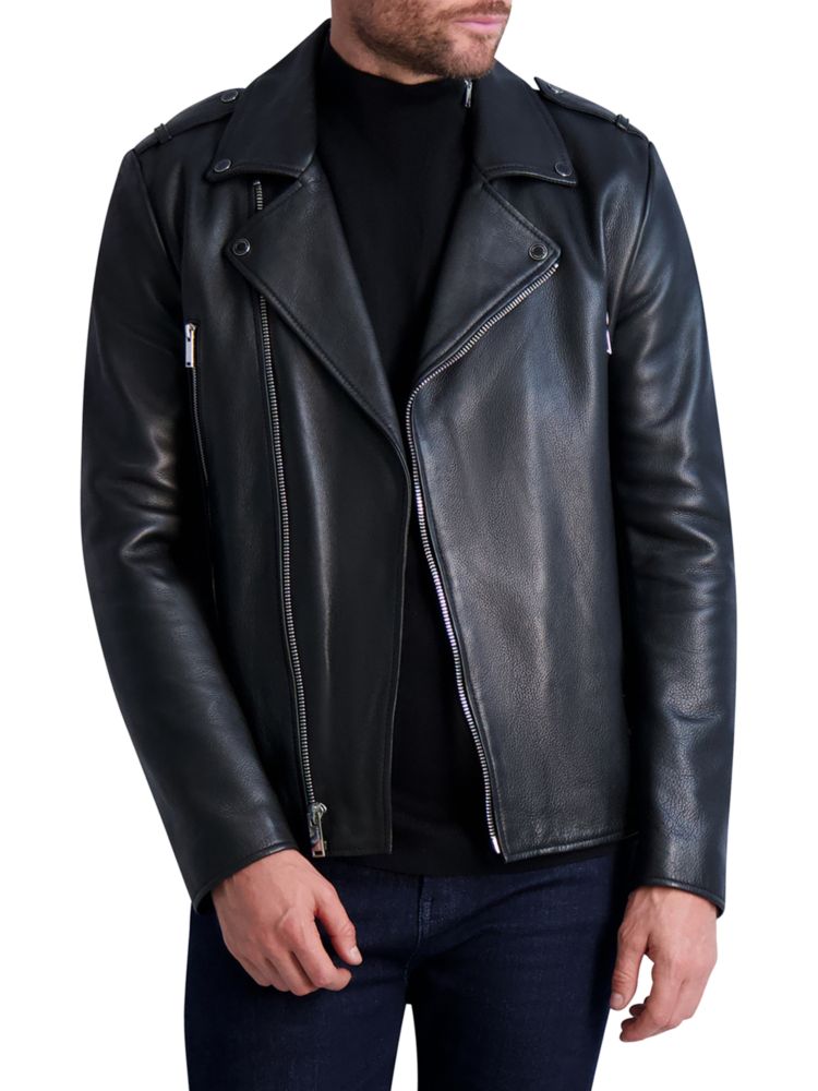 цена Асимметричная кожаная байкерская куртка Karl Lagerfeld Paris, черный