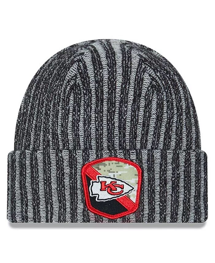 

Мужская черная вязаная шапка Kansas City Chiefs 2023 Salute To Service с манжетами New Era, черный