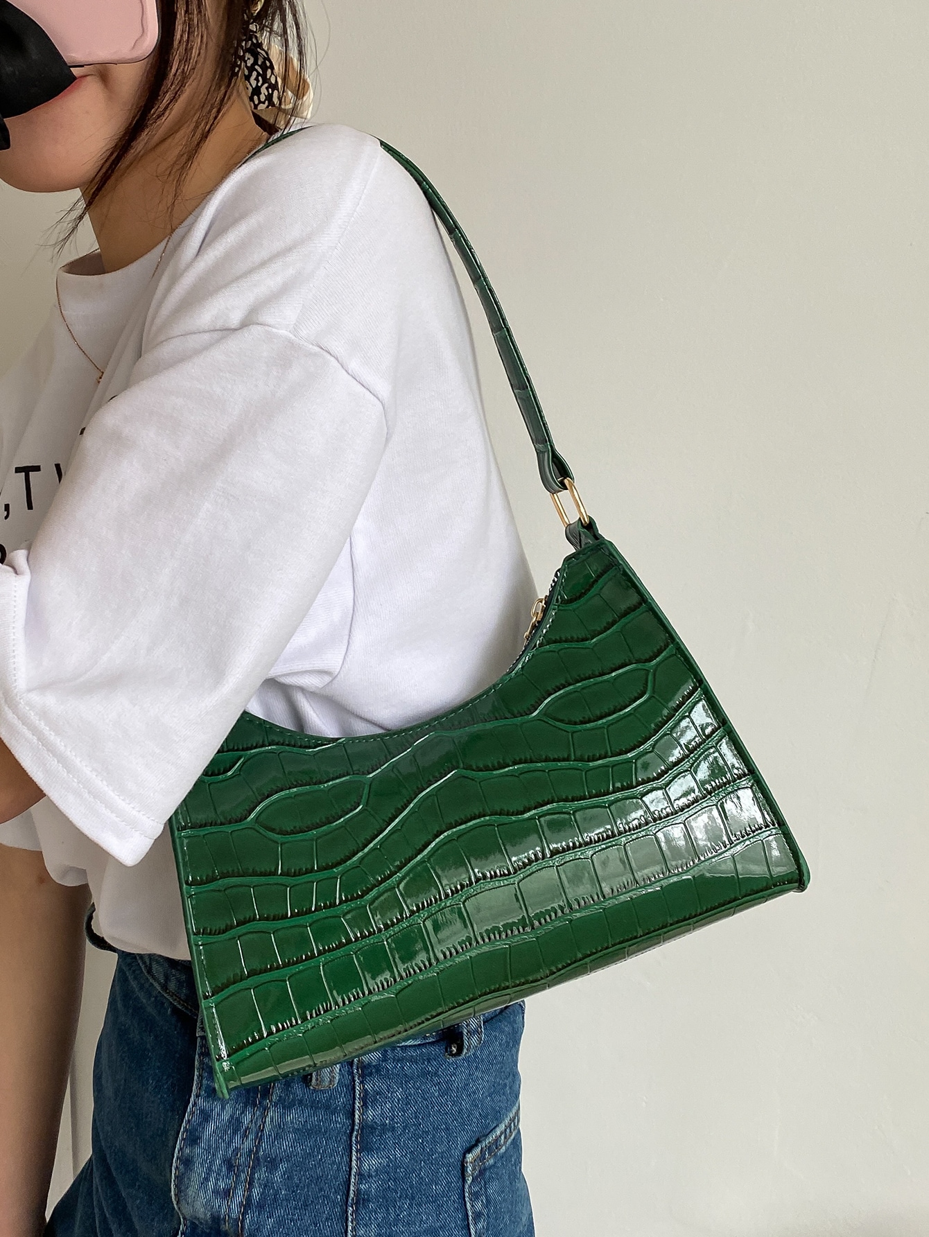 Модная женская сумка через плечо с узором крокодила из искусственной кожи, зеленый
