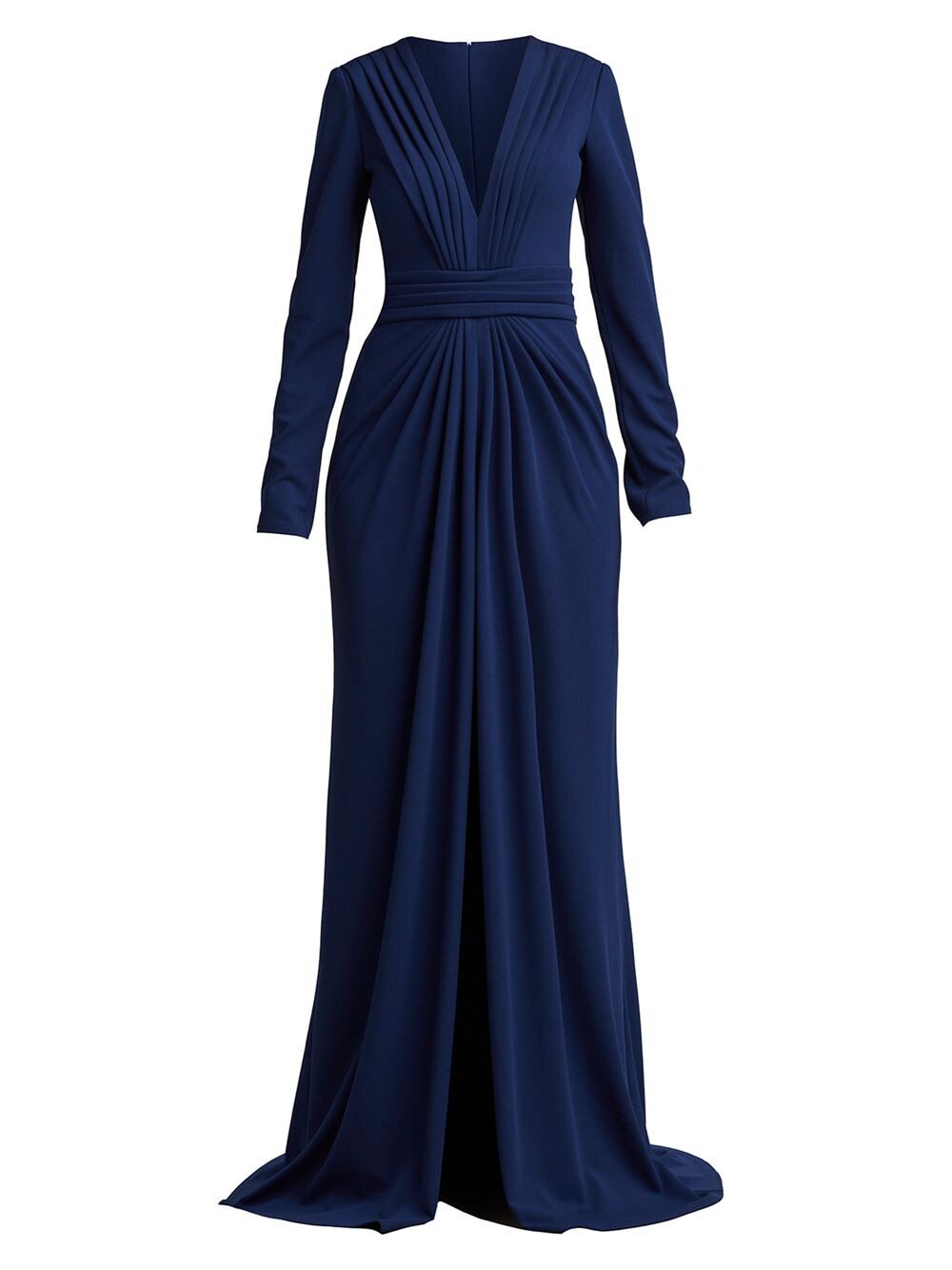 

Креповое плиссированное платье с длинными рукавами Tadashi Shoji, синий