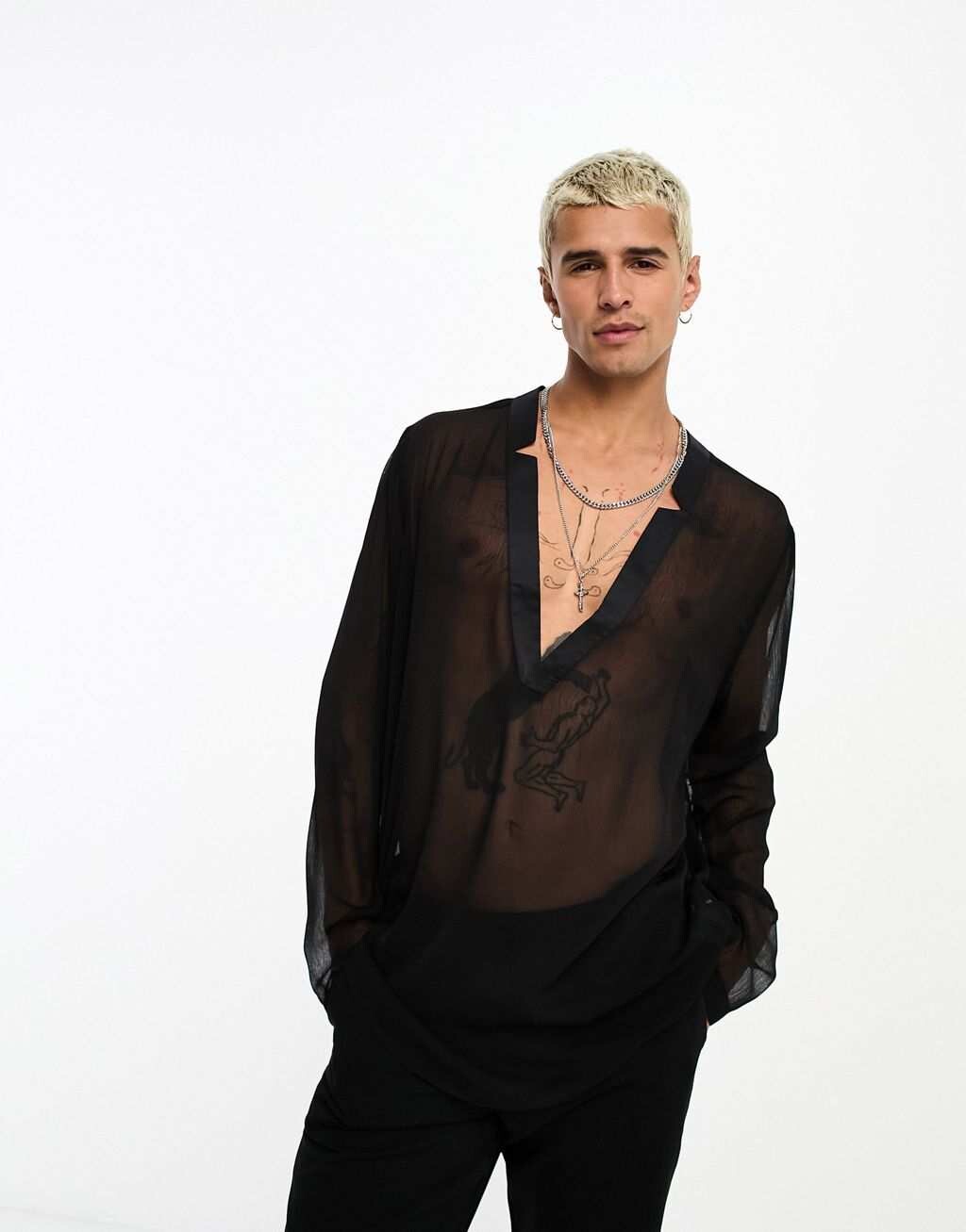 

Черная прозрачная рубашка оверсайз ASOS DESIGN