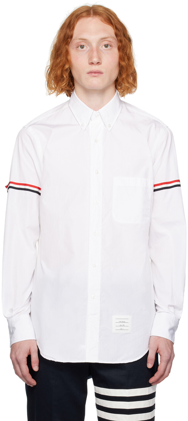 

Белая рубашка в рубчик с повязкой Thom Browne