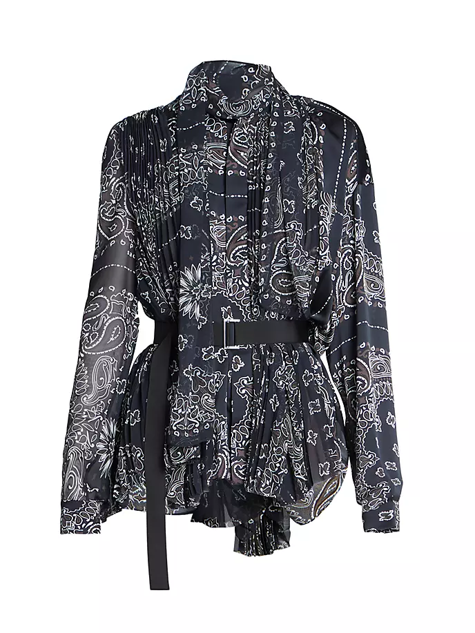 Блузка с банданой и принтом Sacai, темно-синий