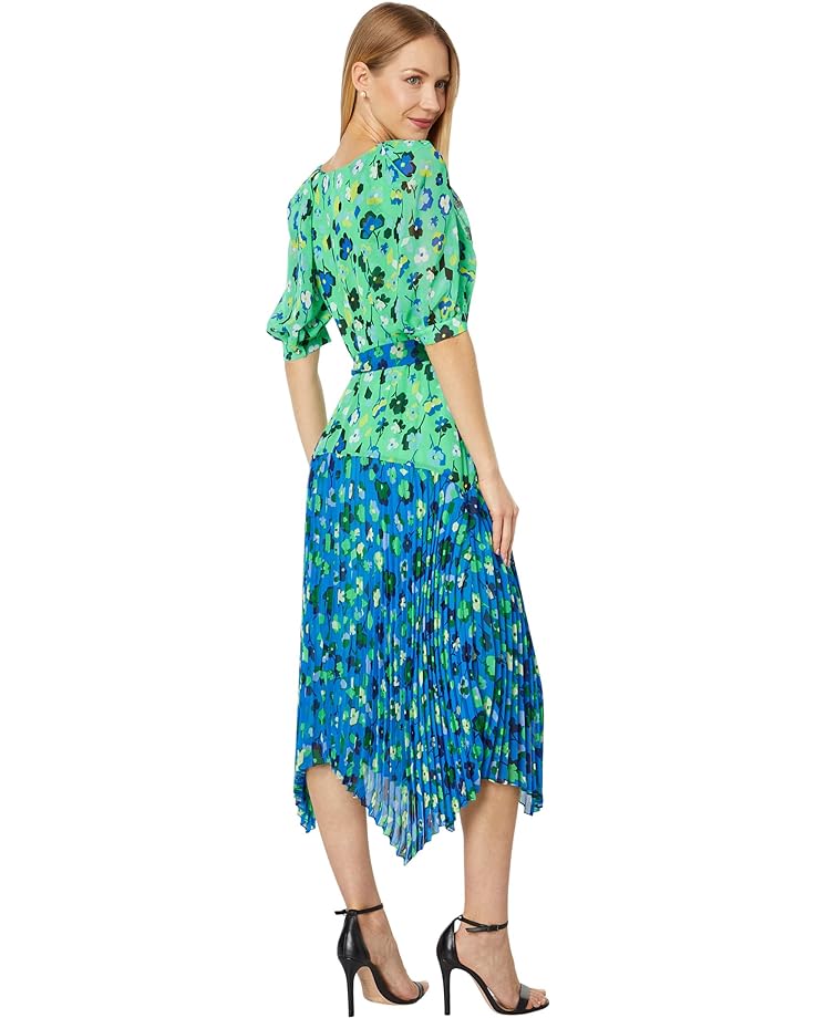 Платье Maggy London Short Puff Sleeve with Belt At Waist and Pleated High-Low Skirt, цвет Mint Green/Green цена и фото