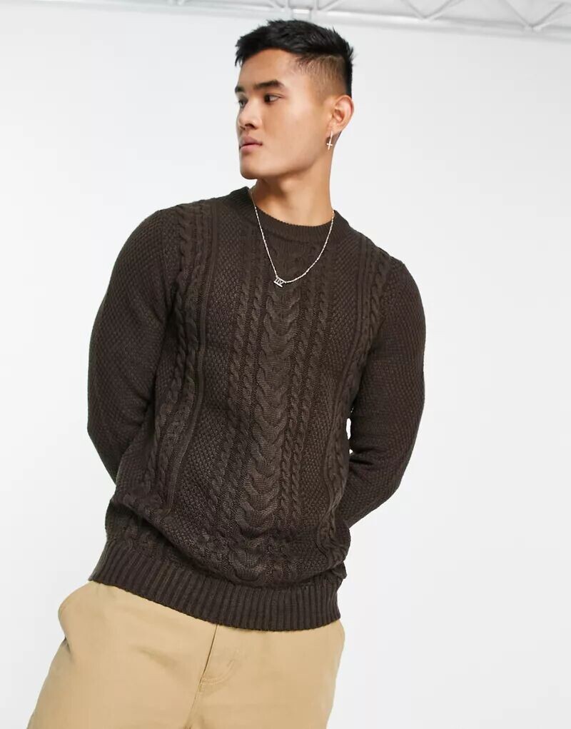 

Джемпер объемной вязки шоколадного цвета Jack & Jones Originals