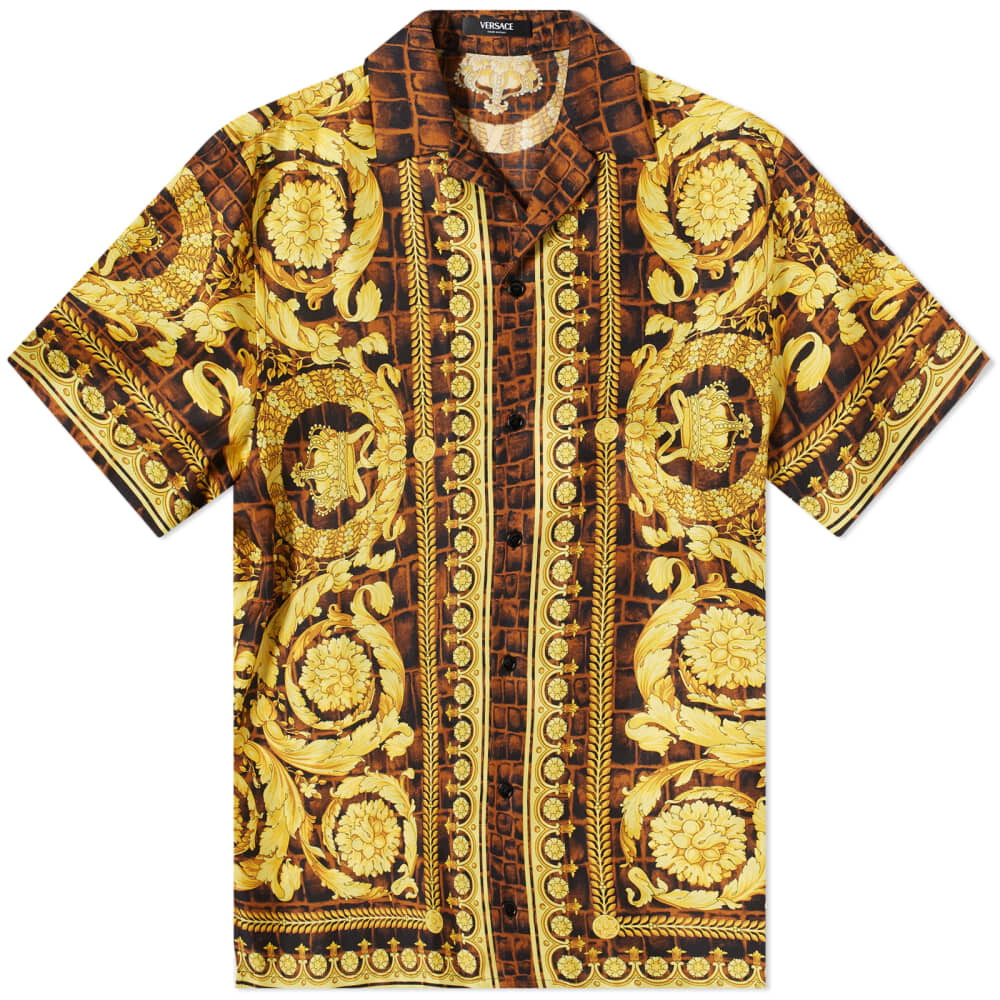 

Versace Шелковая отпускная рубашка Baroque Croc, черный