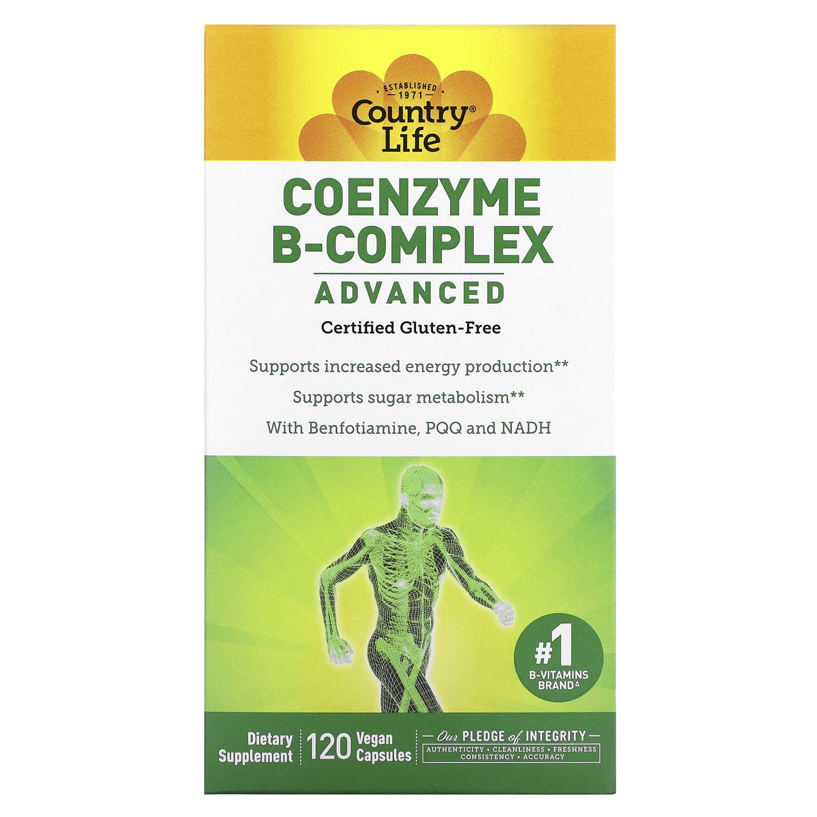 Country Life Коферментный комплекс витаминов группы B улучшенная формула 120 растительных капсул