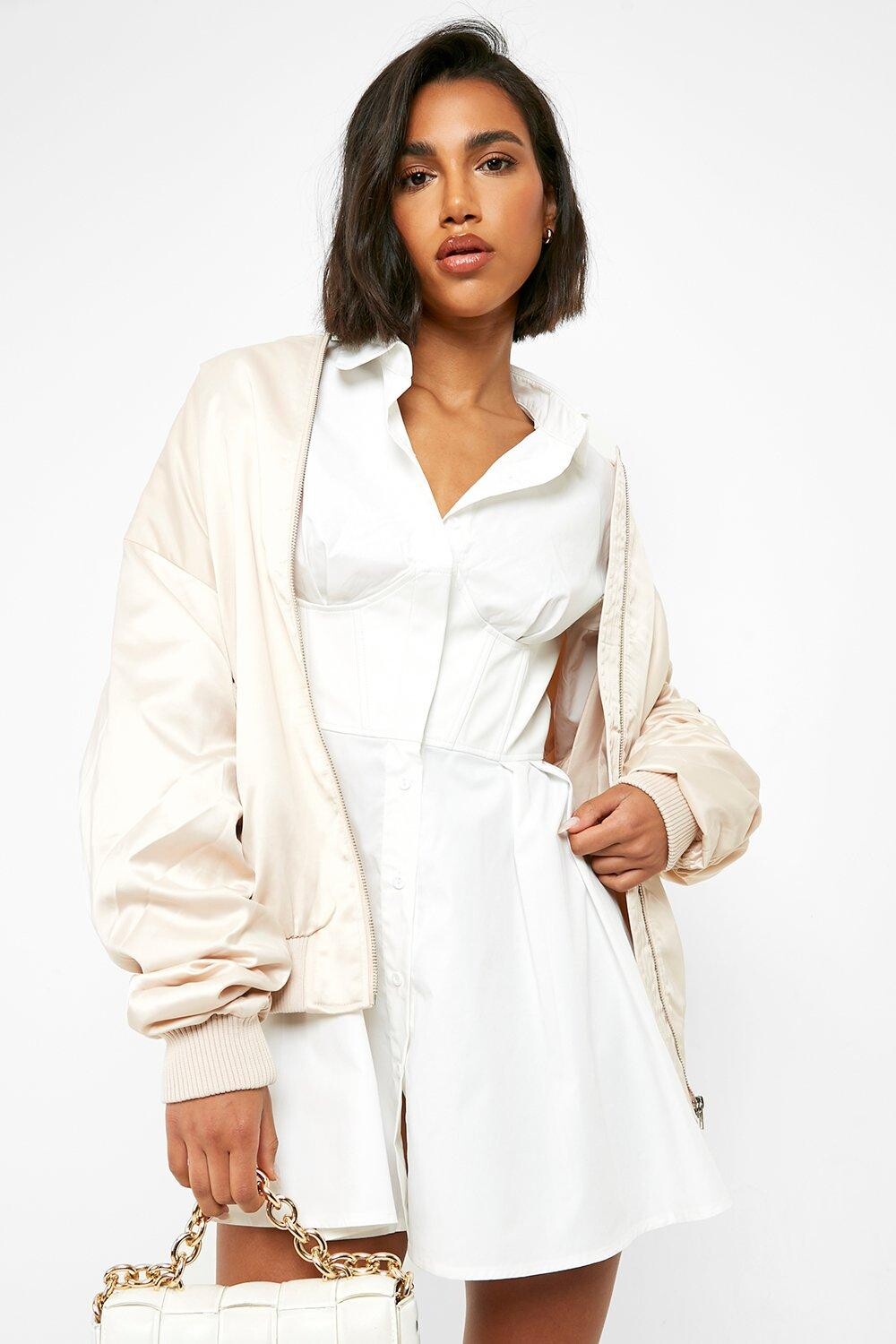 

Рубашка с корсетом из искусственной кожи Boohoo, слоновая кость