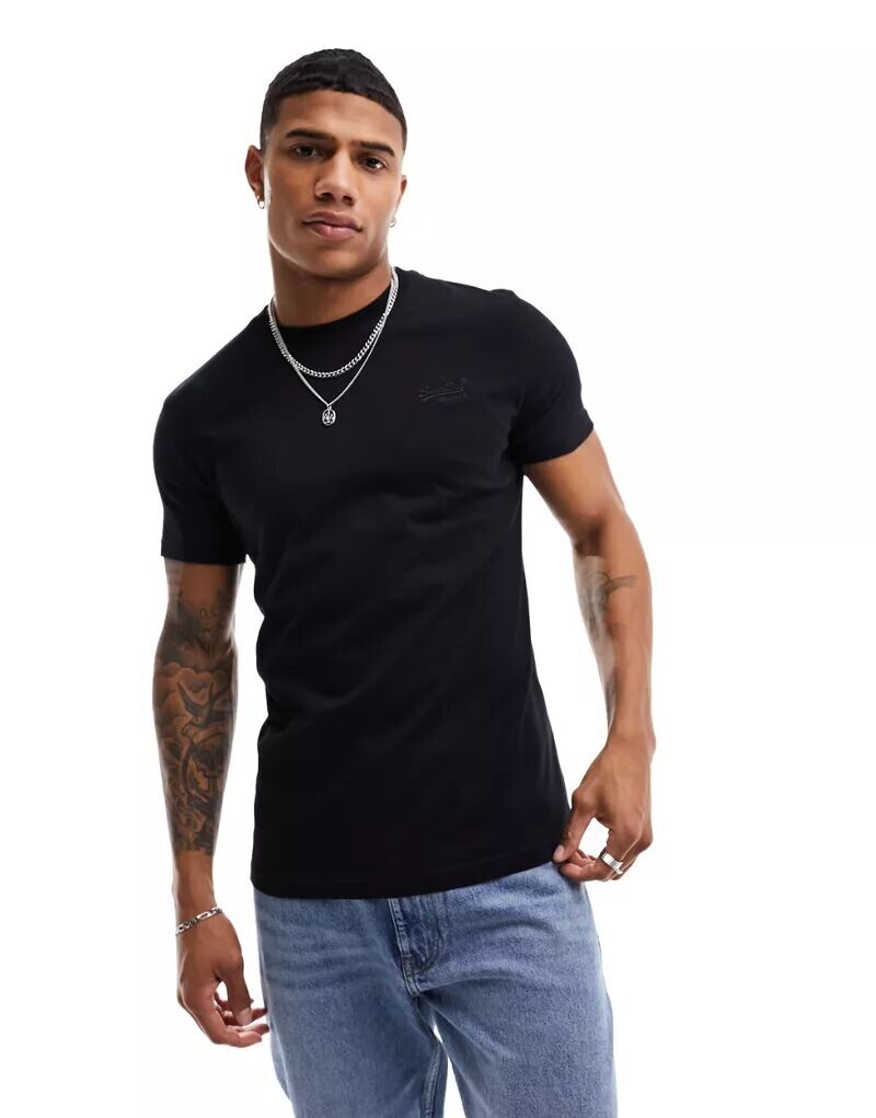 

Черная футболка с вышитым логотипом Superdry Vintage