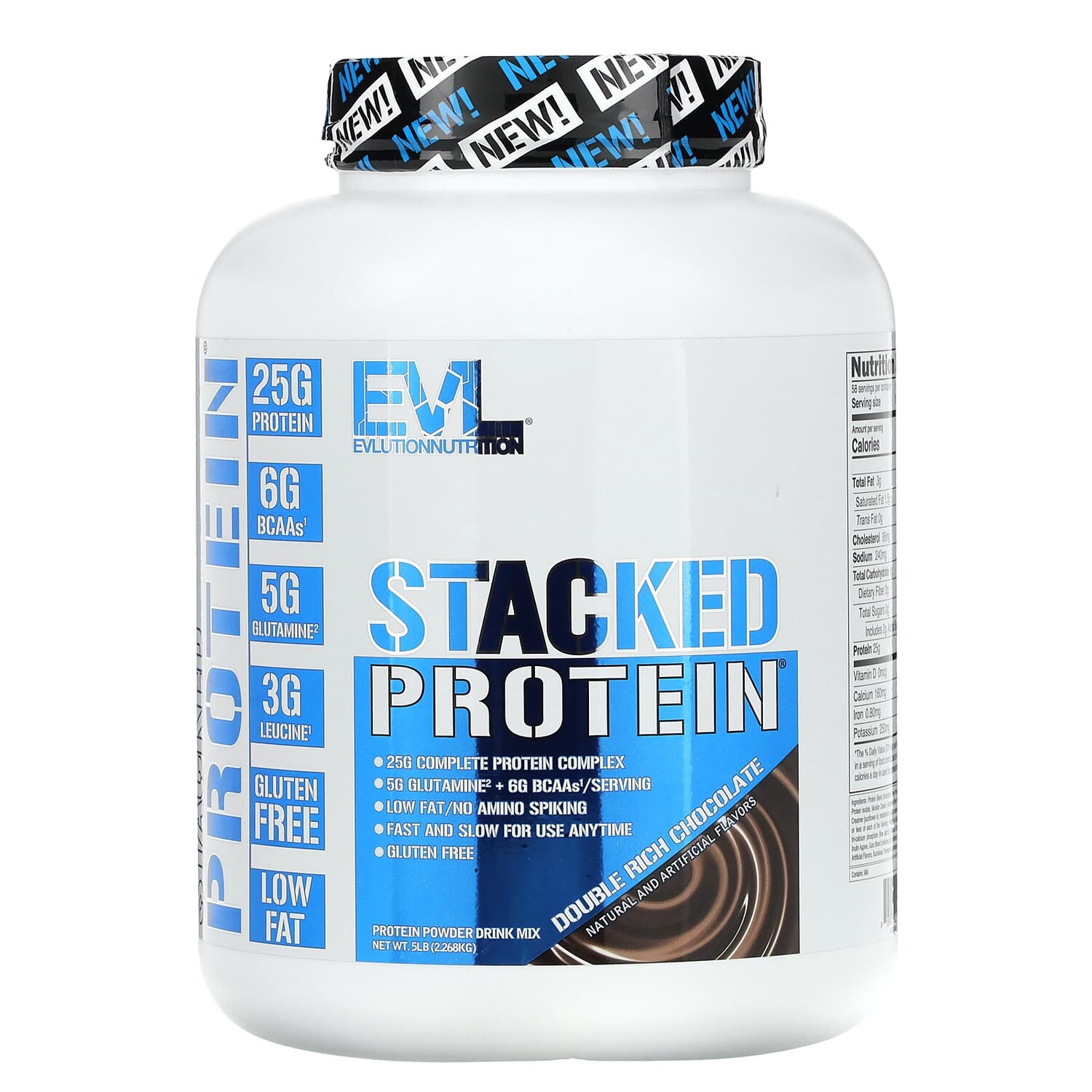 

Stacked Protein, шоколад двойного насыщения, 2268 кг (5 фунтов), EVLution Nutrition