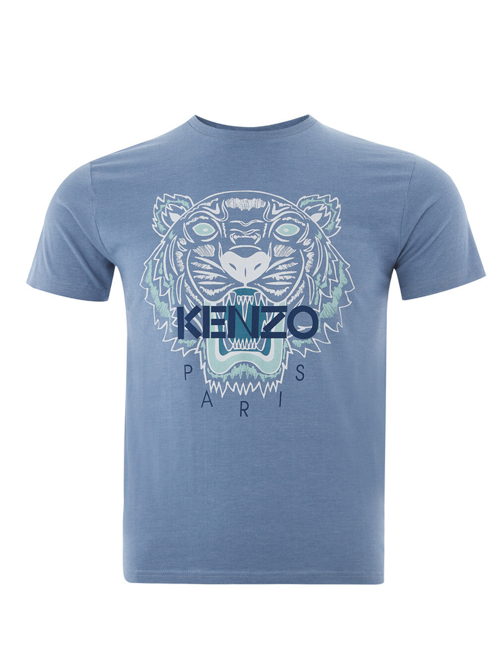 

Мужская хлопковая футболка Kenzo с тигровым принтом и логотипом спереди, синий