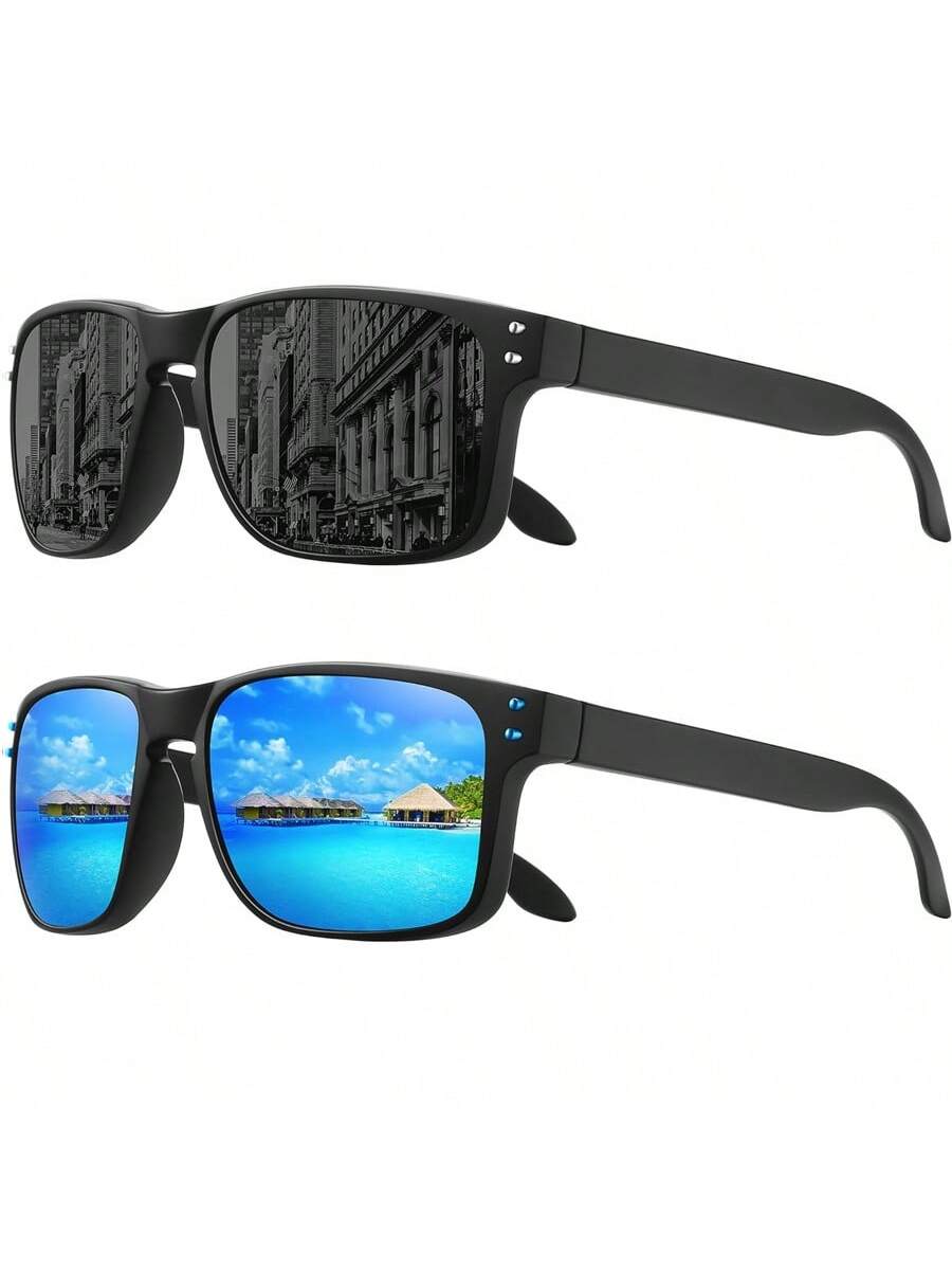 модные поляризованные солнцезащитные очки мужские квадратные брендовые дизайнерские мужские солнцезащитные очки для вождения и рыбалки 2 шт. поляризованные солнцезащитные очки для мужчин и женщин
