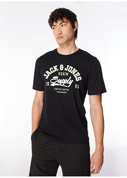 

Черная мужская футболка с круглым воротником 12246690_JJELOGO TEE SS O-NECK 2 CO Jack & Jones, черный