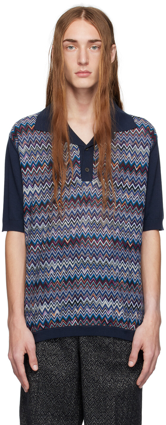 Темно-синяя футболка-поло с шевроном Missoni