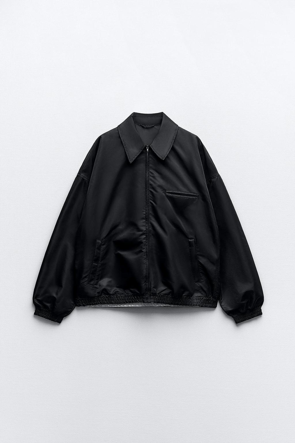 Контрастная куртка из нейлона ZARA, черный
