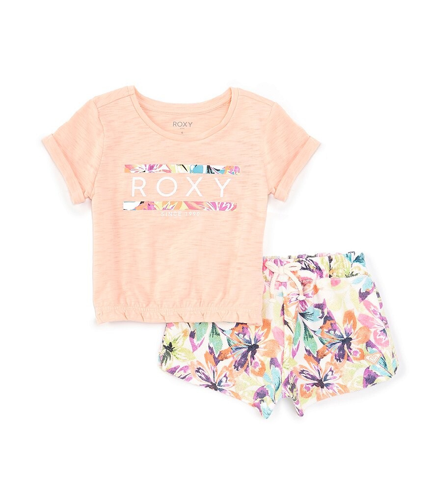 

Roxy Little Girls 2T-6X Топ из джерси с короткими рукавами и французский короткий комплект с цветочным принтом, оранжевый