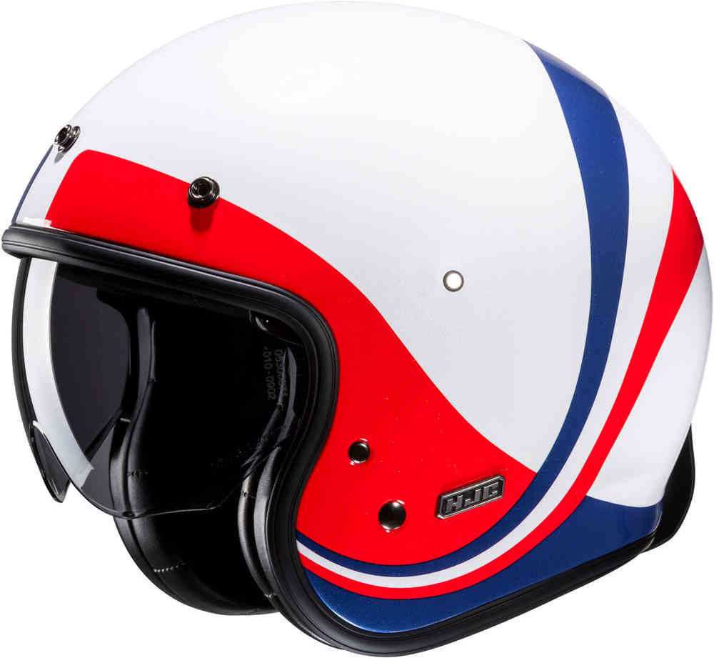 Реактивный шлем V31 Emgo Retro HJC, белый/красный/синий женский мотоциклетный шлем в стиле ретро полушлем с выдвижным градиентным солнцезащитным козырьком и маской локомотивами