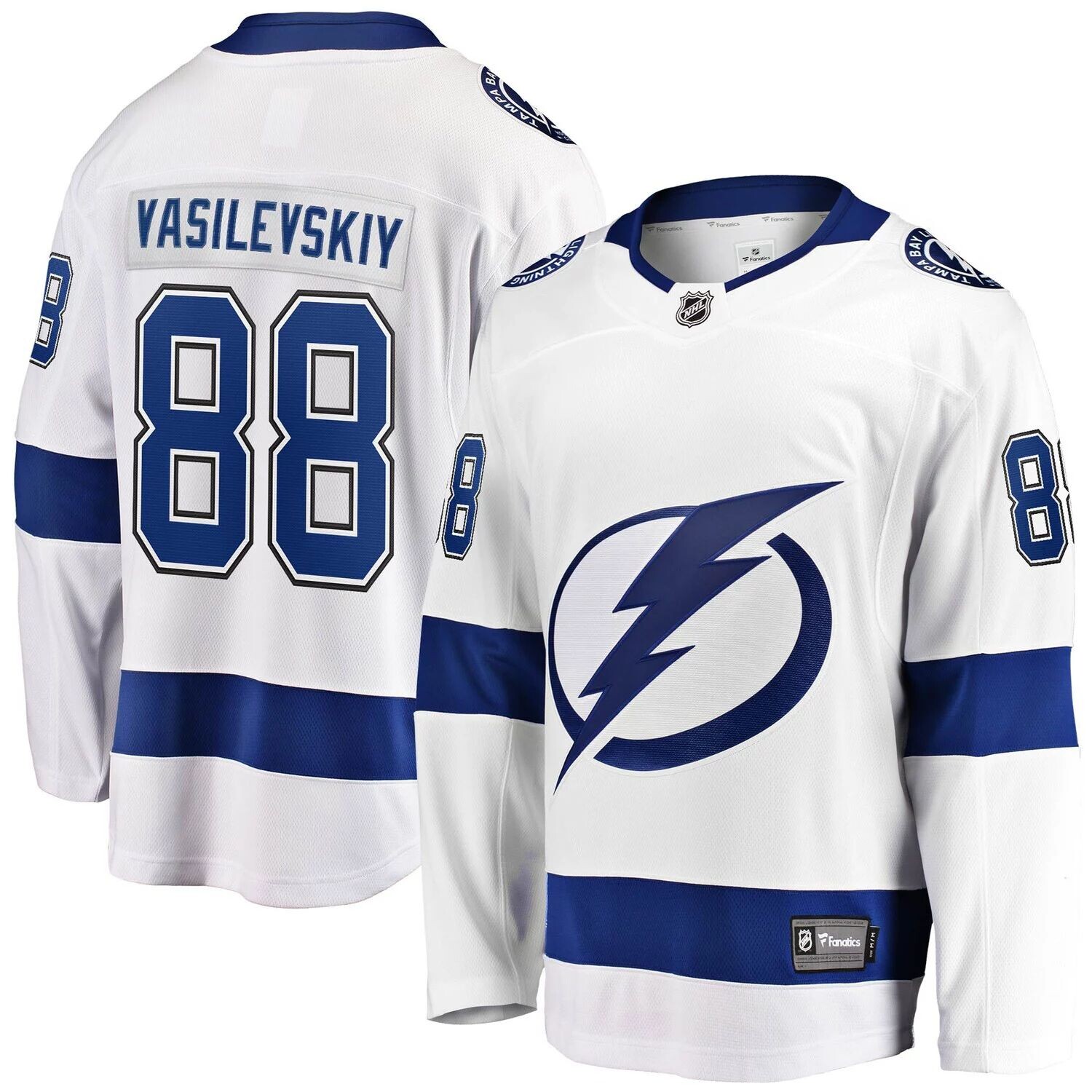 

Мужская белая футболка с логотипом Андрея Василевского Tampa Bay Lighting Away Premier Breakaway Player Fanatics, Белый