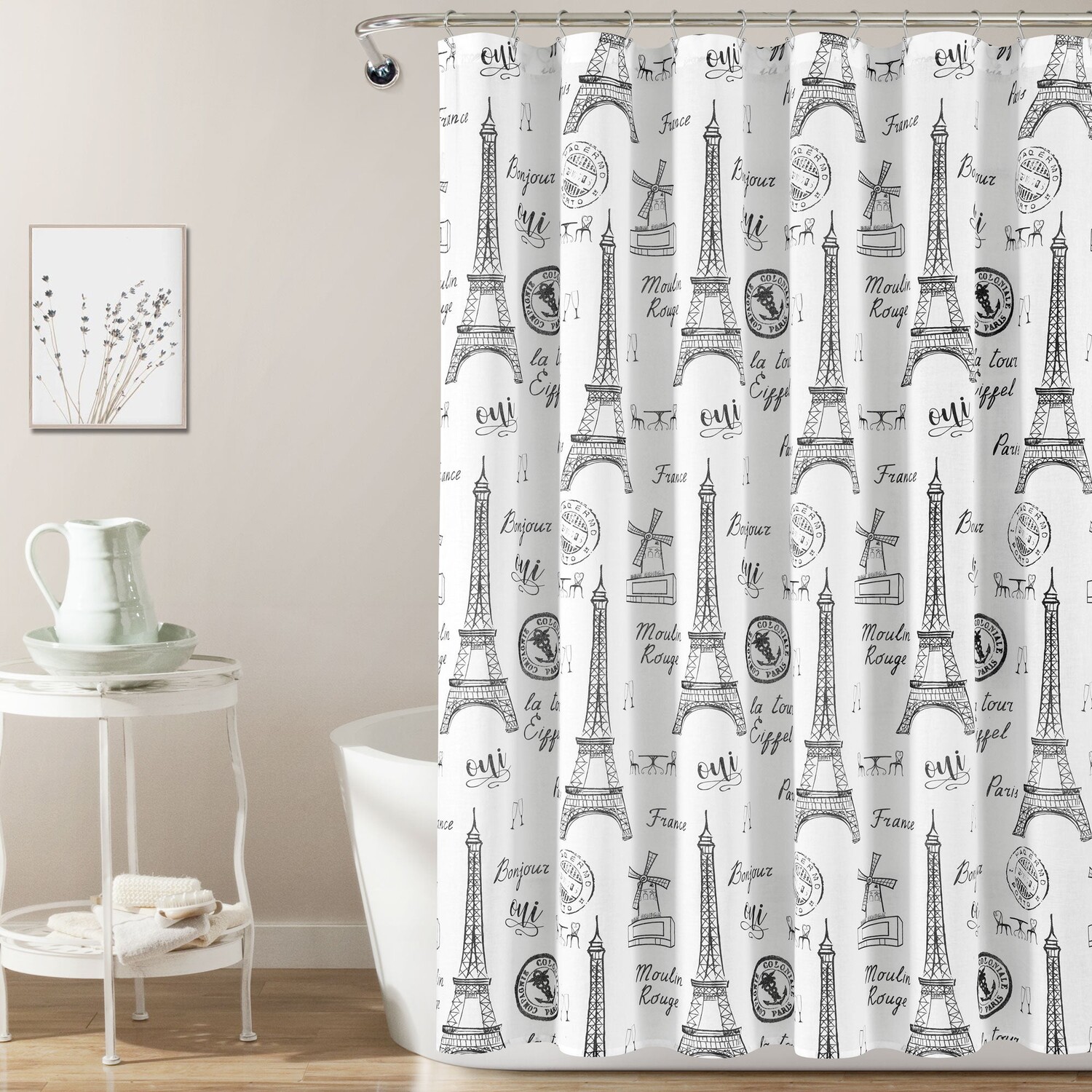 

Хлопковая занавеска для душа Paris Bonjour Lush Decor, цвет Black_White
