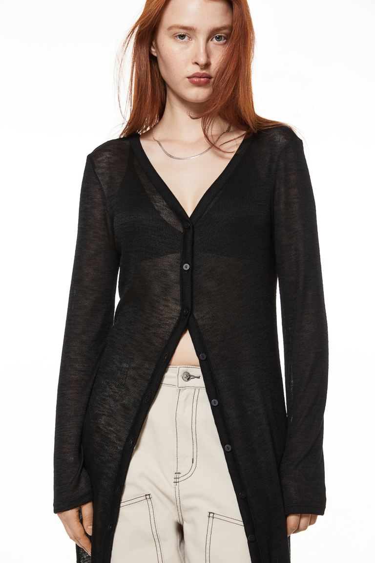 Длинный кардиган из джерси H&M женский пуловер с разрезом спереди v образным вырезом и длинным рукавом