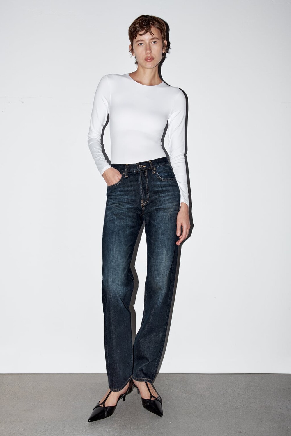 

Прямые джинсы полной длины с высокой талией ZW ZARA, синий