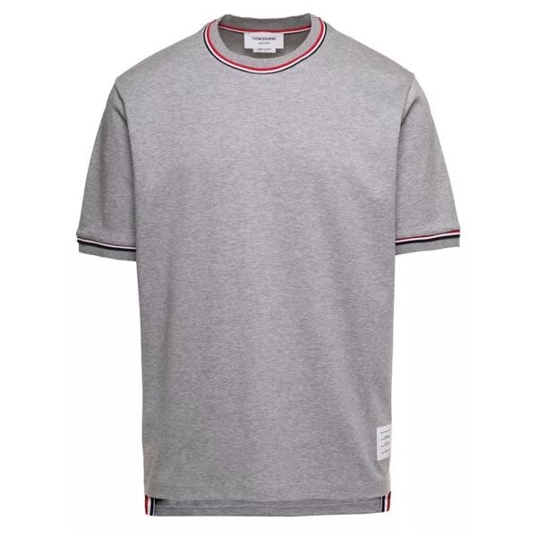 

Футболка short sleeve tee w/ rwb stripe trim in cotton mila Thom Browne, серый