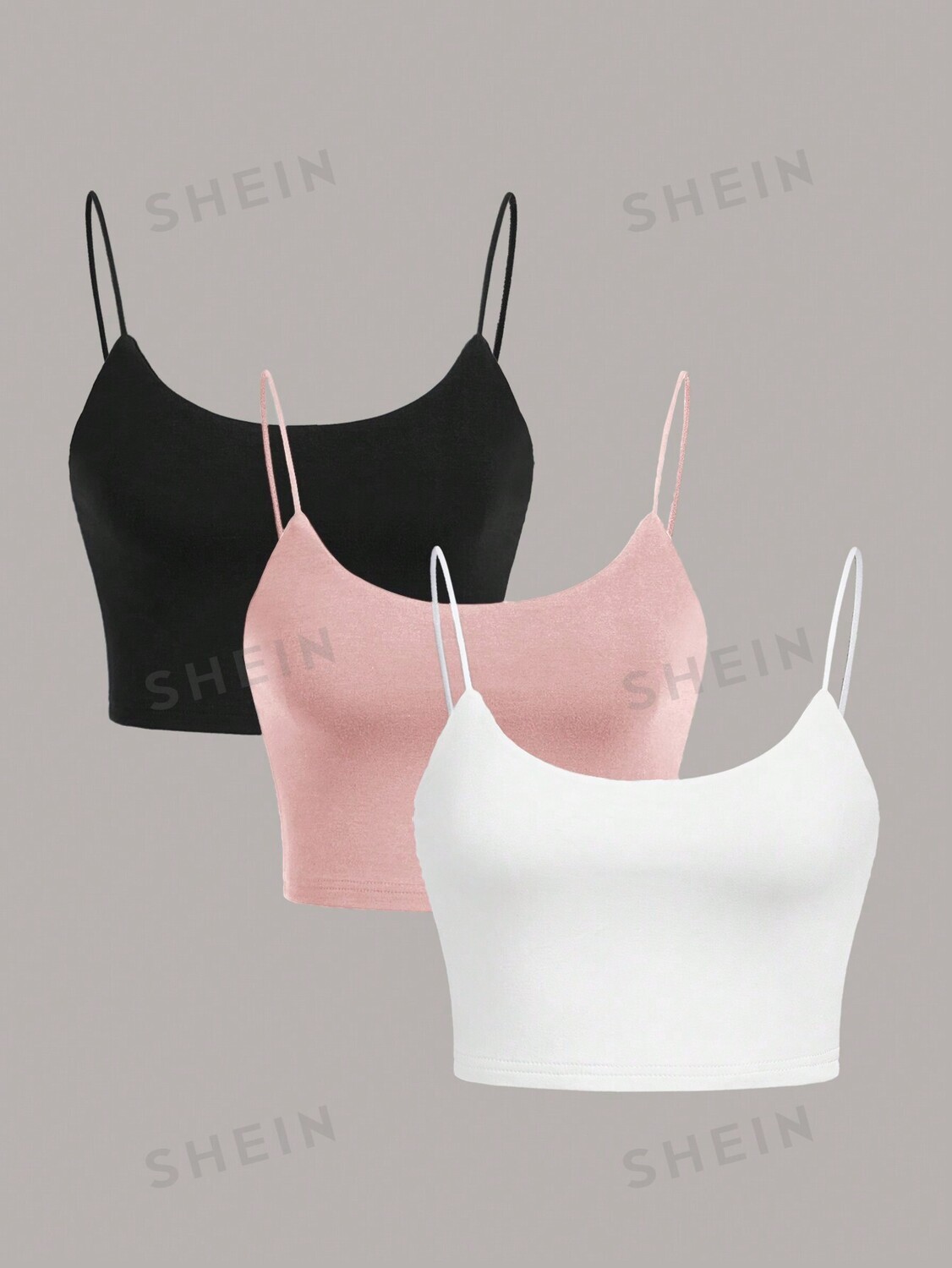 SHEIN EZwear однотонный топ на бретельках из 3 предметов, розовый shein ezwear однотонный топ на бретельках из 3 предметов многоцветный