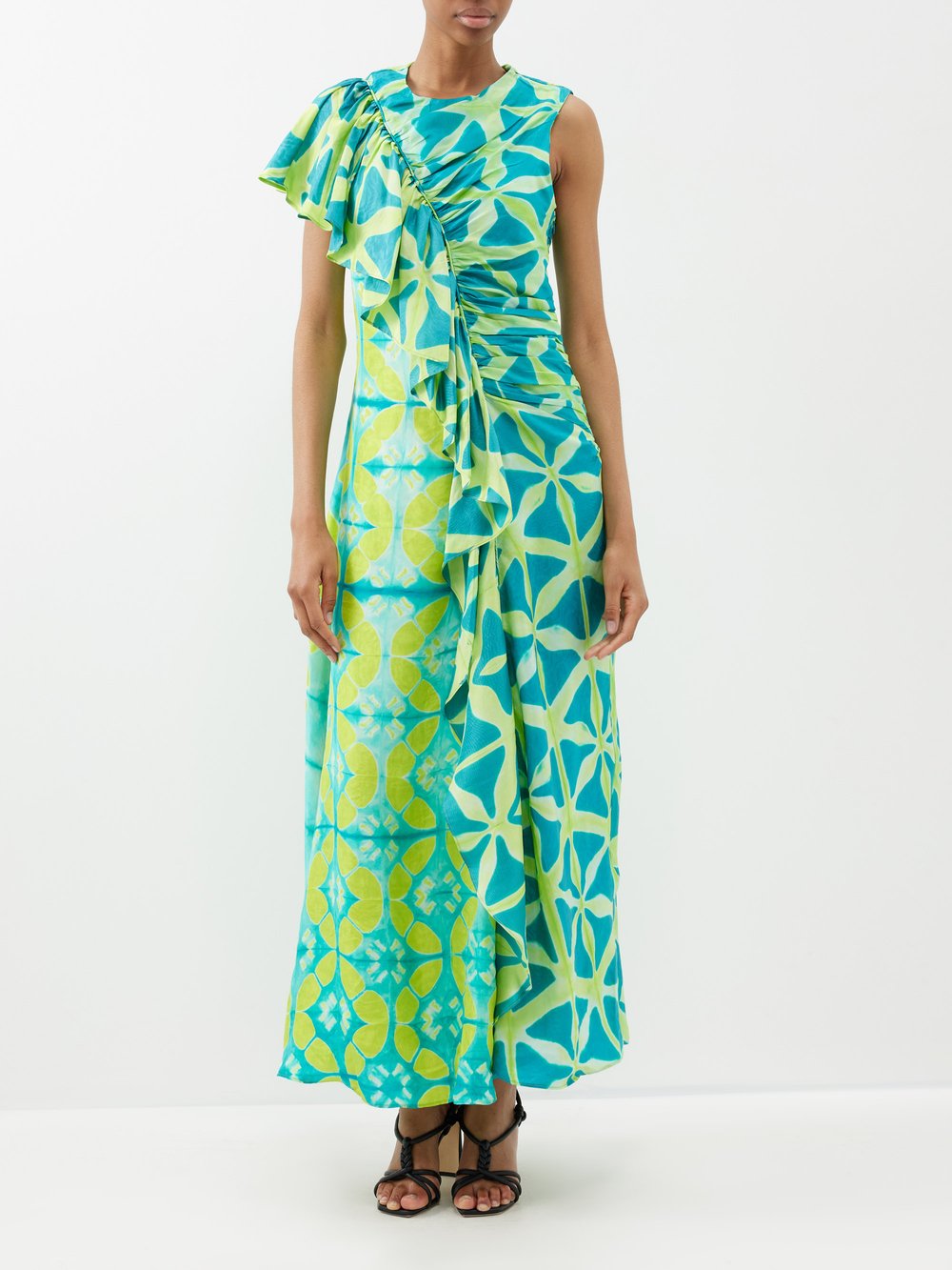 Платье миди lali из шелка хаботай с оборками Ulla Johnson, зеленый платье pre woman белета
