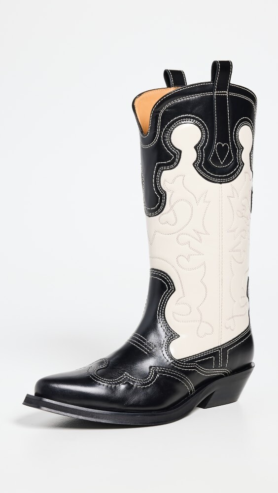 

Ботинки GANNI Mid Shaft Embroidered Western Bicolor, черный