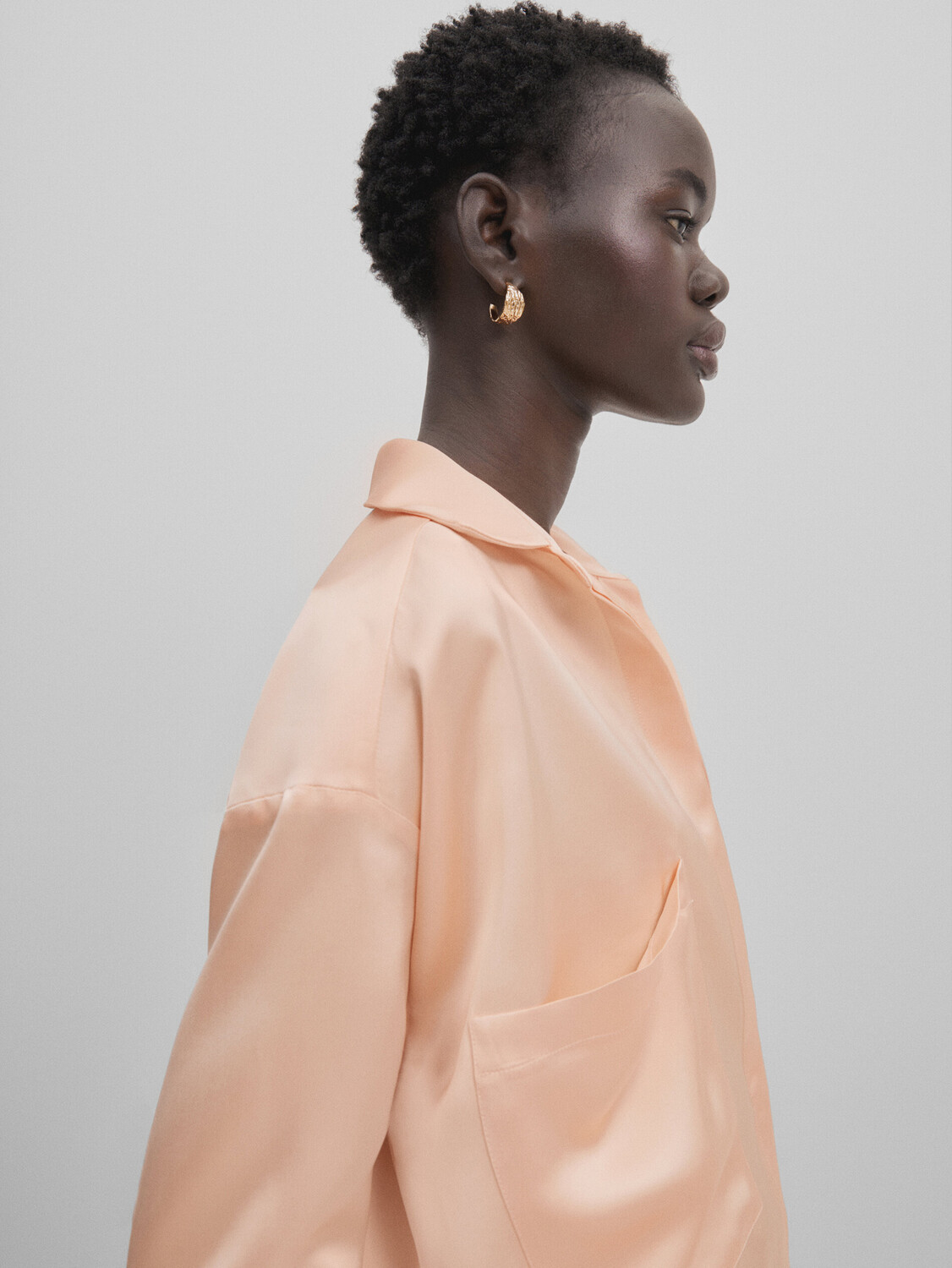

Атласная пижамная рубашка Massimo Dutti, персиковый