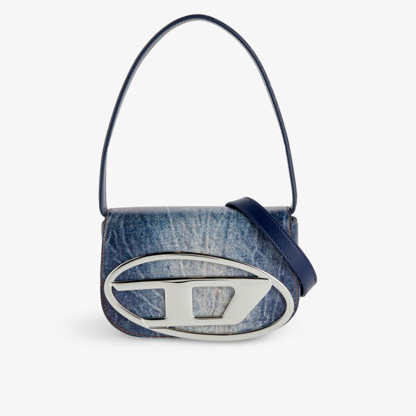 

Кожаная сумка на плечо 1DR с металлическим логотипом Diesel, цвет denim