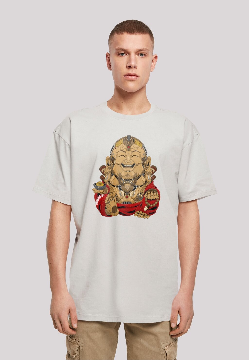 

Футболка с принтом HAPPY CYBER BUDDHA CYBERPUNK STYLES F4NT4STIC, серый