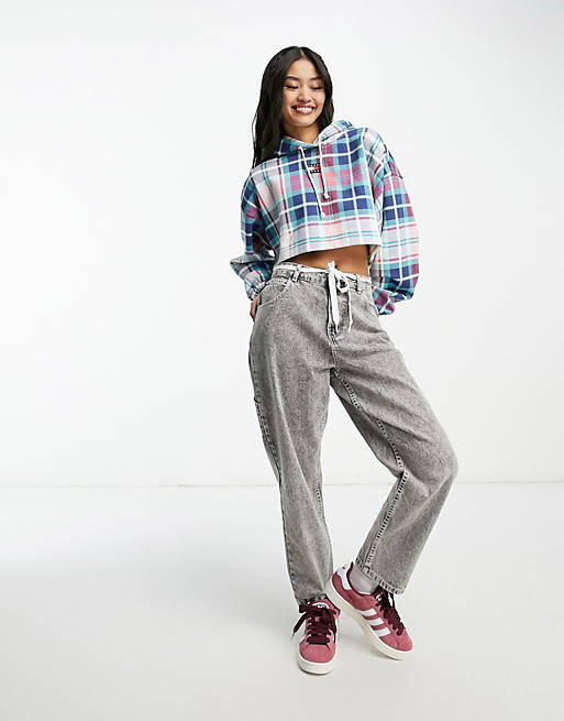 

Укороченная толстовка в клетку с логотипом Tommy Jeans
