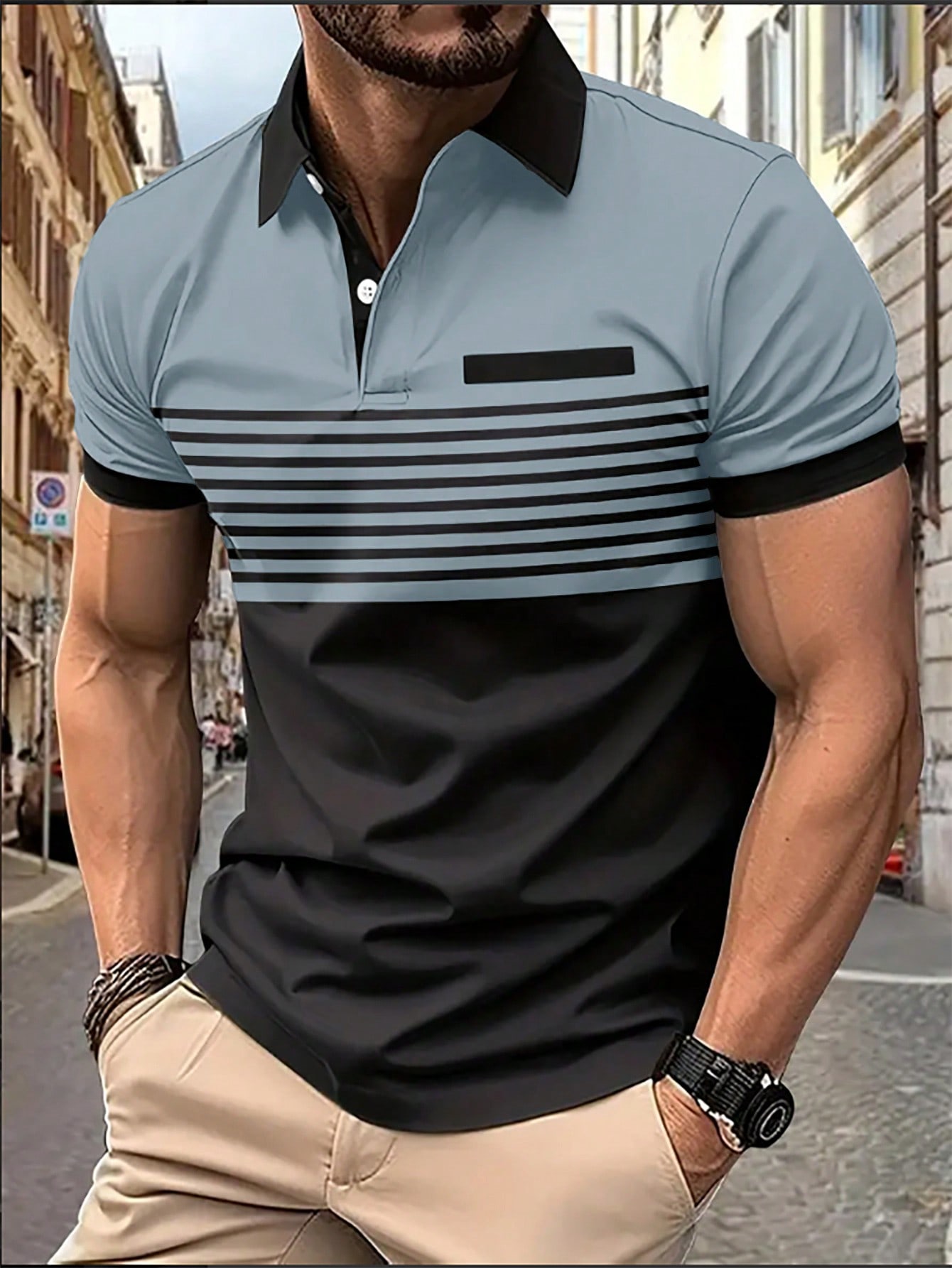 Мужская рубашка-поло контрастного цвета Manfinity Homme, черный рубашка мужская из ткани оксфорд с коротким рукавом в полоску 100% хлопок