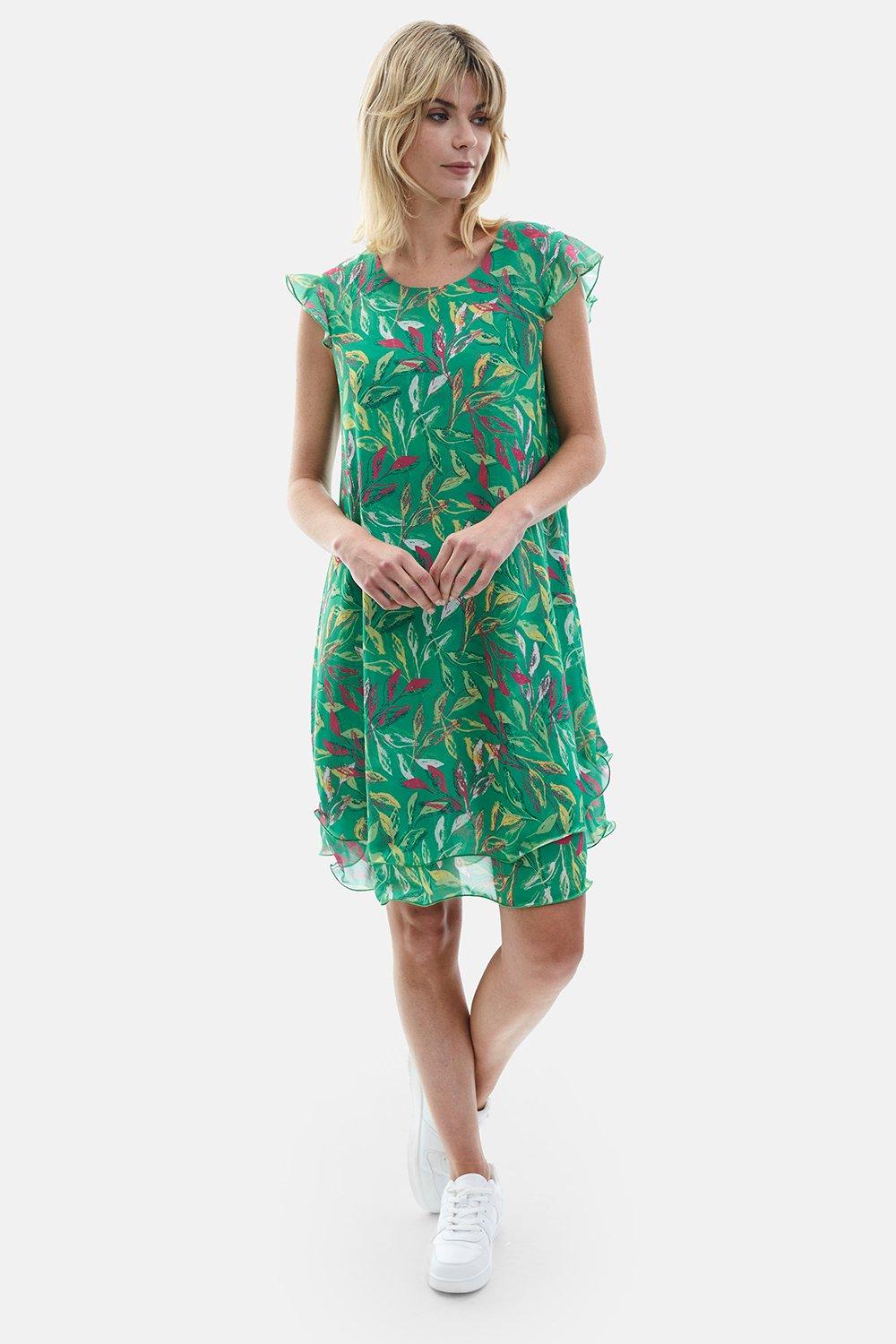 Платье с рюшами на рукавах и волнистым подолом Зеленое James Lakeland, зеленый цена и фото