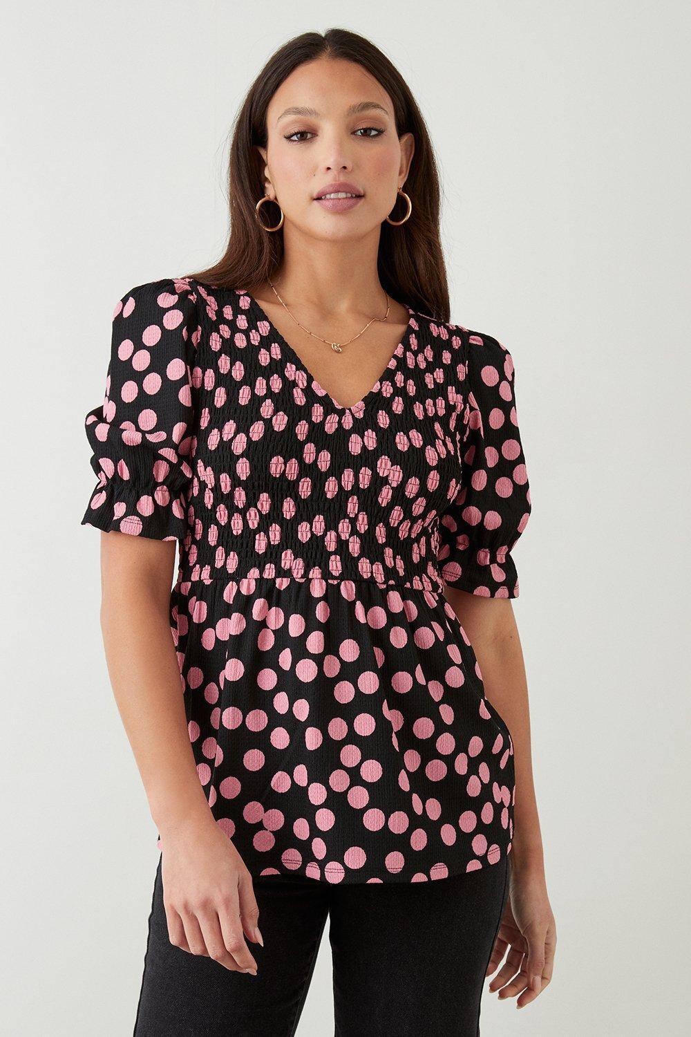 

Топ с присборенными краями и V-образным вырезом Multi Spot Dorothy Perkins, розовый