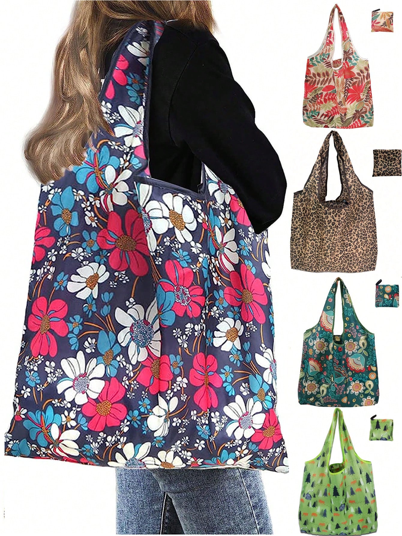 Модная сумка для покупок Портативные модные сумки для печати Большая складная сумка из полиэстера Сумка на плечо с защитой от путешествий по всему узору, фиолетовый