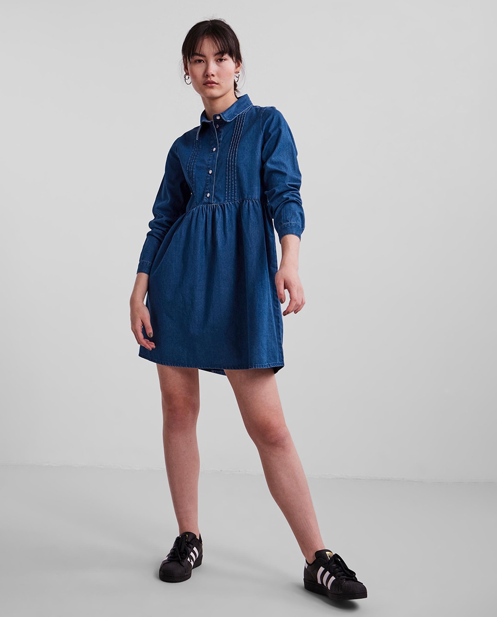Платье с короткими и длинными рукавами Pieces, синий платье расклешенное короткое с длинными рукавами 54 черный