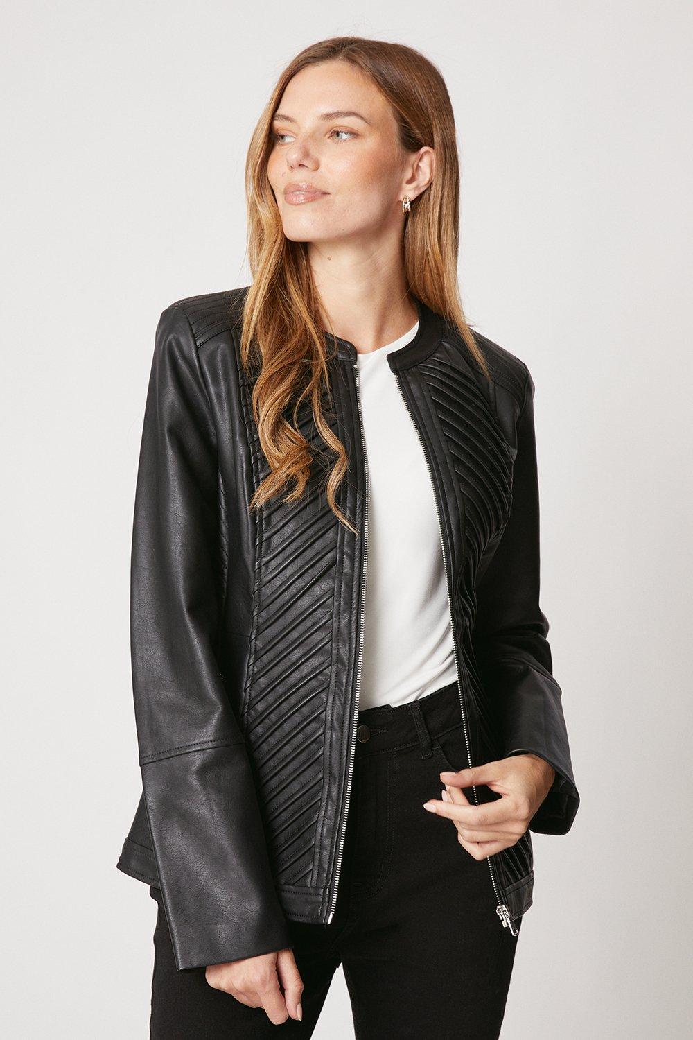 Черная куртка из искусственной кожи со складками Wallis, черный фото