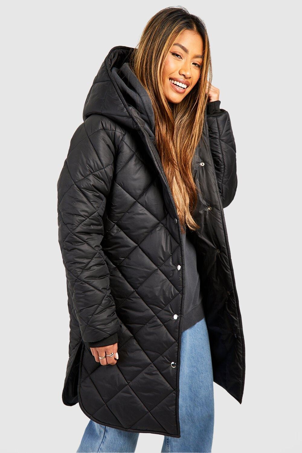 

Пуховик с капюшоном Diamond Quilt boohoo, черный